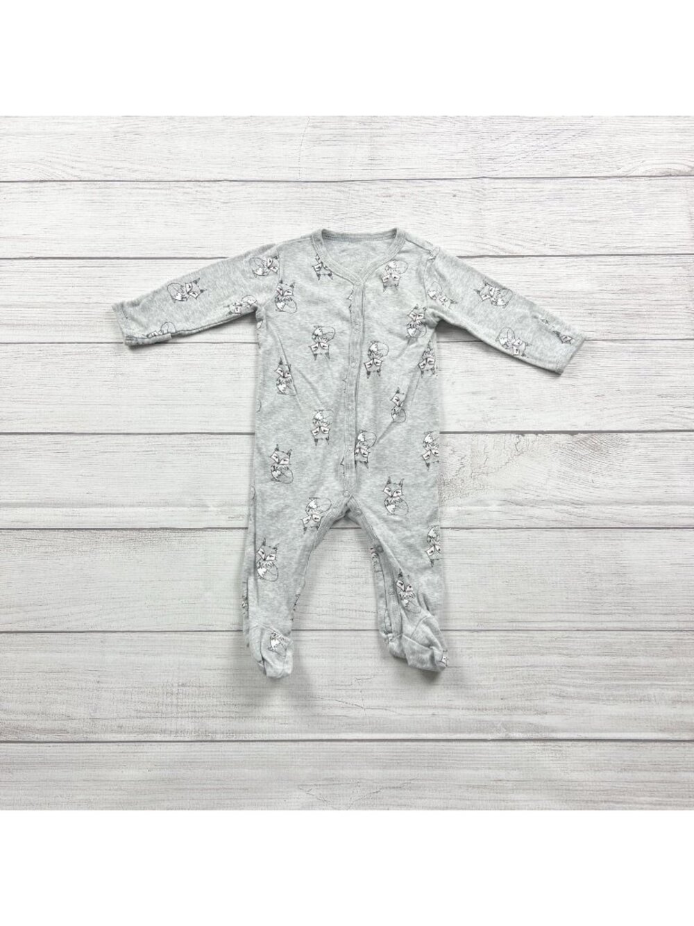 Rosie Pope Baby Gray Footed Sleeper Pajamas Fox Print 6-9 Months